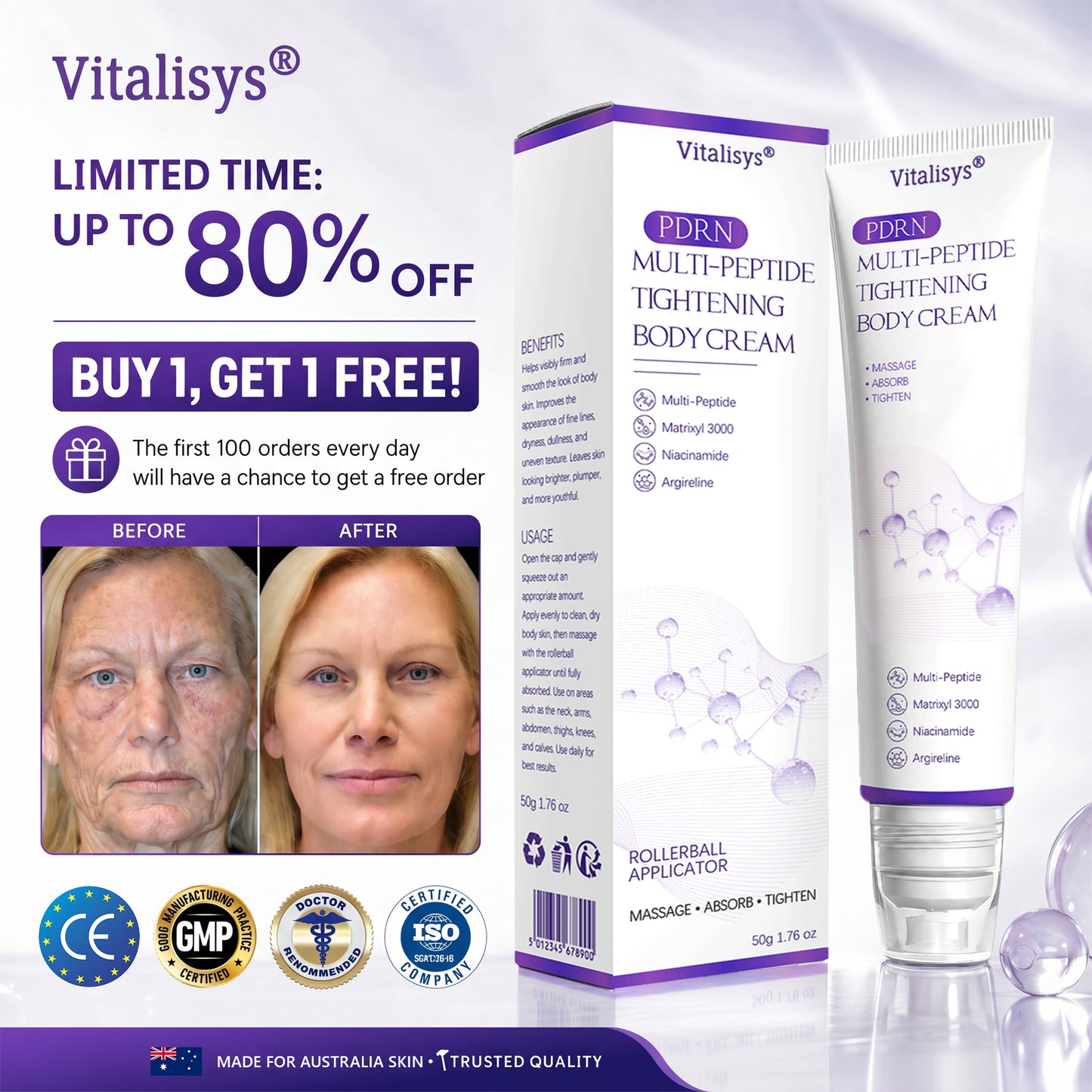 30%OFF 🥇🥇 𝐕𝐢𝐭𝐚𝐥𝐢𝐬𝐲𝐬® 𝐏𝐃𝐑𝐍 𝐌𝐮𝐥𝐭𝐢-𝐏𝐞𝐩𝐭𝐢𝐝𝐞 𝐌𝐚𝐬𝐬𝐚𝐠𝐢𝐧𝐠 𝐁𝐨𝐝𝐲 𝐑𝐨𝐥𝐥𝐞𝐫 𝐂𝐫𝐞𝐚𝐦- Anti-aging, Hydrating, Skin Firming & Lifting, Skin Repair, Even Tone, Acne and Dark Spot Treatment, Wart and Mole Removal, and Psoriasis Relief.