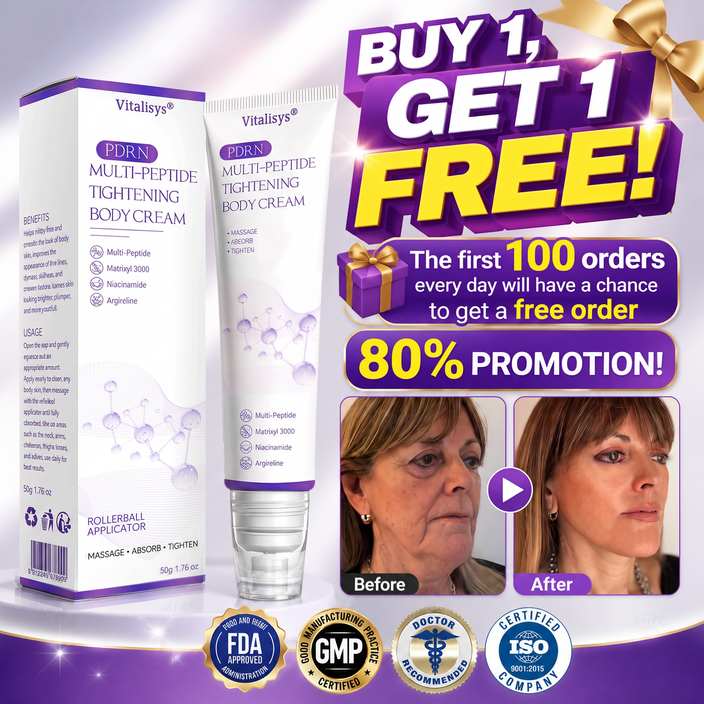 30%OFF 🥇🥇 𝐕𝐢𝐭𝐚𝐥𝐢𝐬𝐲𝐬® 𝐏𝐃𝐑𝐍 𝐌𝐮𝐥𝐭𝐢-𝐏𝐞𝐩𝐭𝐢𝐝𝐞 𝐌𝐚𝐬𝐬𝐚𝐠𝐢𝐧𝐠 𝐁𝐨𝐝𝐲 𝐑𝐨𝐥𝐥𝐞𝐫 𝐂𝐫𝐞𝐚𝐦- Anti-aging, Hydrating, Skin Firming & Lifting, Skin Repair, Even Tone, Acne and Dark Spot Treatment, Wart and Mole Removal, and Psoriasis Relief.